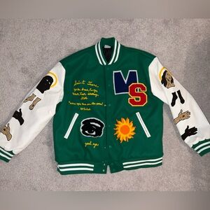 Saint Savior Graphic Print Varsity Jacket Vintage Baseball Jacket Large